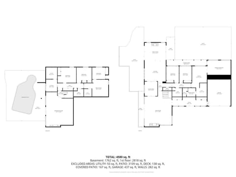 Clear layout overview showing 5000 sq ft of space! Highlights the perfect multi-level separation between the main floor living areas and the walk-out basement recreation rooms.
