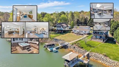 Stunning lakefront home with expansive yard, private boat dock, and serene water views. Highlights include a hot tub, spacious deck, and a fully loaded game room—perfect for relaxing, entertaining, and making unforgettable memories by the lake.