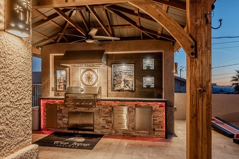 Kitchen Aide BBQ with searing burner outdoor kitchen. Lighted rangehood.