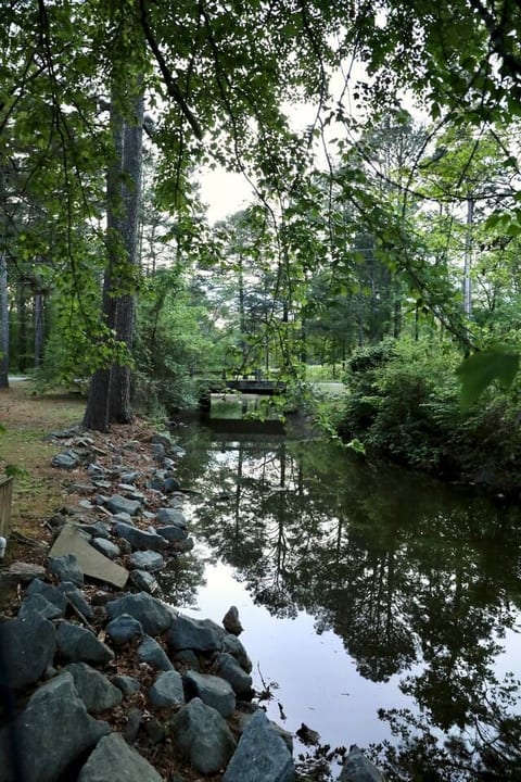 Serene creekside retreat with bridge