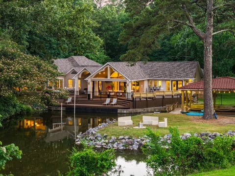 Serene lakeside retreat with cozy deck