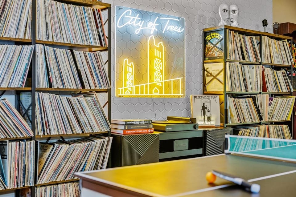 Choose a record from the wall-to-wall vinyl collection, play ping pong, and settle into the game room for an easy night in.