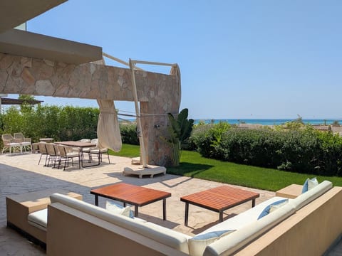 Spacious outdoor seating to enjoy the sea and mountain views