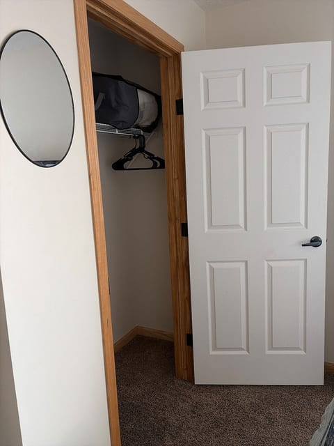 Queen Room B - closet storage, 18 hangers, blanket & extra pillow.