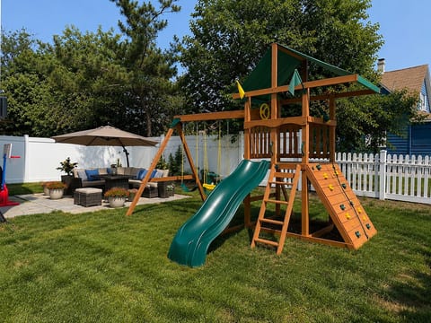 Enjoy endless outdoor fun with our brand-new Gorilla Playsets swing set, featuring a wave slide, rock wall, swings, and a built-in sandbox — the perfect backyard adventure for kids.