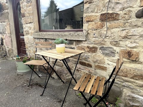 Inviting outdoor patio with elegant metal seating