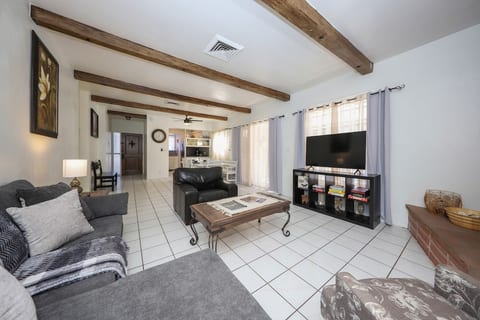 Cozy living room with entertainment options