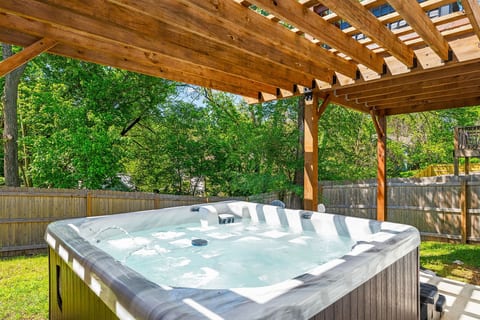 Patio with hot tub