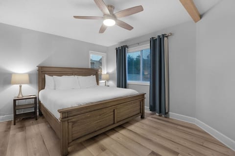 Master bed with king bed, bathroom and walk-in closet - updated flooring