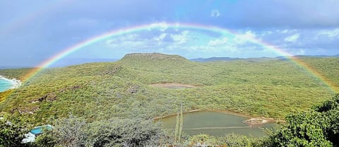 Rainbow over the salt pans. Even the sky comes to admire the resident flamingos