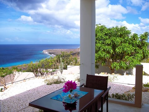 Dinner with a dessert: endless ocean horizon and a mango tree. Your covered private terrace is fully prepped for sunset toasts and morning sea-gazing.