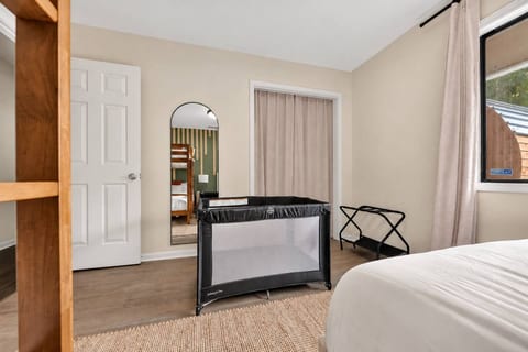 Playpen is packed and in the walk-in closet in the double queen bedroom