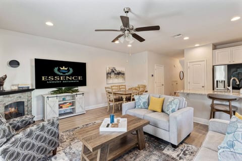 Enjoy our beautiful open floor plan living room with sofa (converts to pull out bed), loveseat and recliner accent chair