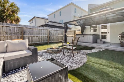 Private backyard with fire pit, hot tub & grill area