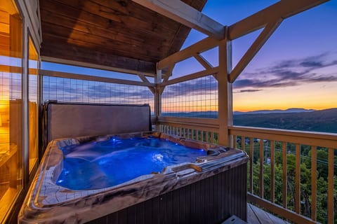 Private hot tub with beautiful Smoky Mountain sunset views
