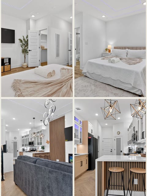 Bright modern bedroom, stylish kitchen, and open-concept living space