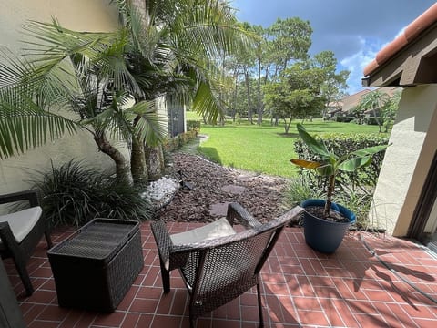 Patio with golf view
