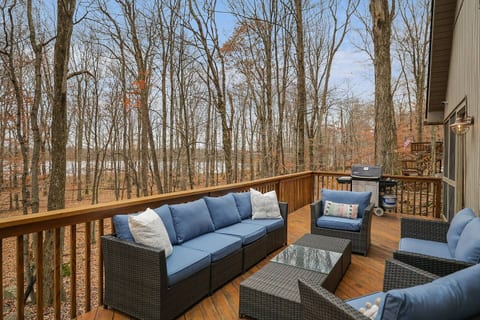 Large deck with seating for the whole family. Perfect views once the leaves fall.