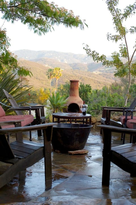 Casual sitting area around a fire pit with stunning views of the Santa Mountain mountains and Mt. Boney (highest point in range)