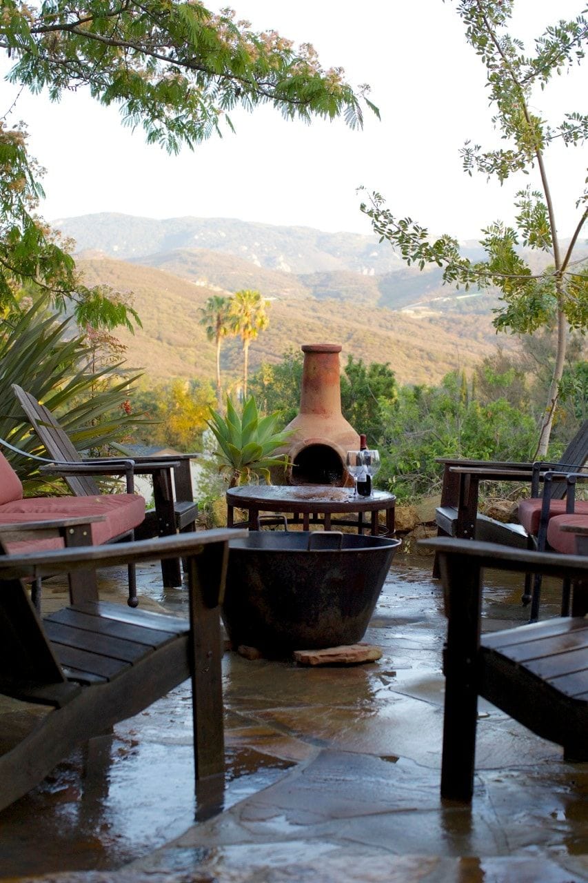 Casual sitting area around a fire pit with stunning views of the Santa Mountain mountains and Mt. Boney (highest point in range)