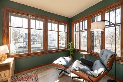Sunroom that can be used as a bedroom at night. Note that there are no doors on the sunroom so it cannot be closed off.