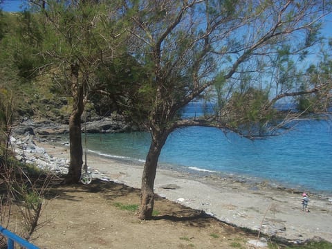 View from KALYPSO tavern. The perfect rocky beach next to your vacation house, for your first dives!!!