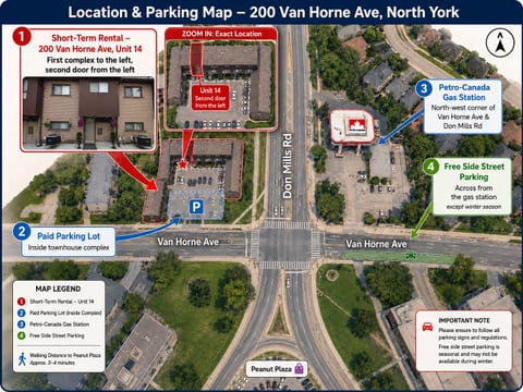 Easy-to-follow map with unit location, parking, and nearby amenities