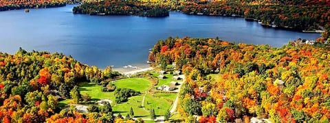 Stunning aerial view of the property and why the Muskoka's are THE family holiday destination experience all year round.