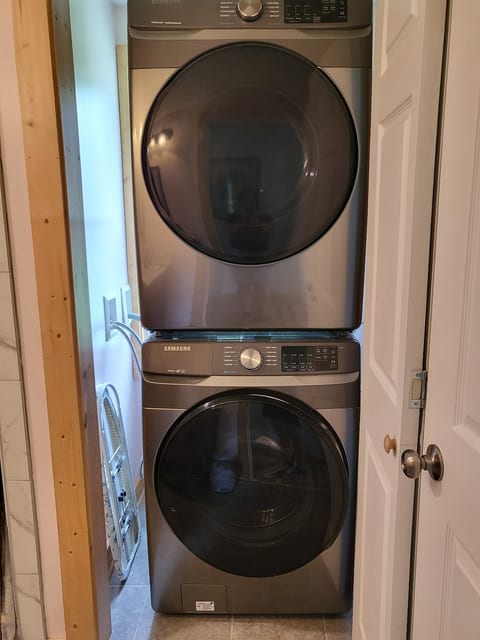 The Bean Cottage- Washer and dryer located in the bathroom.
