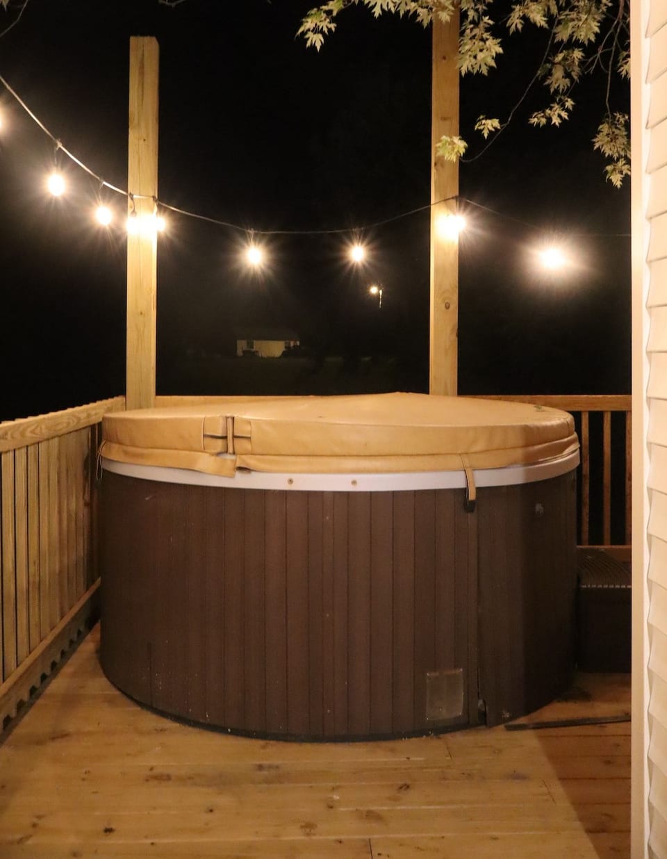 Soak in the private hot tub under the stars after a day of adventure.