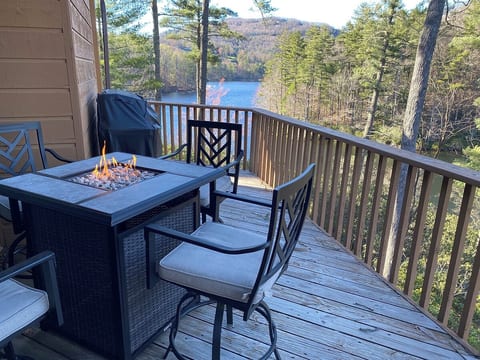 The fire table makes this a great spot for enjoying the view in any season.