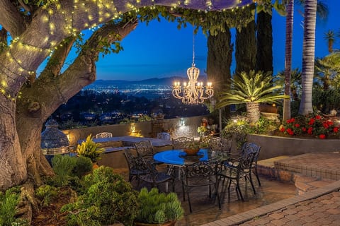 Lower patio dining in the evening