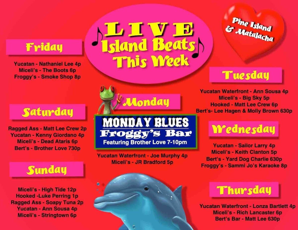 Such a fun Island!  Here’s an example of weekly live music around the Island!