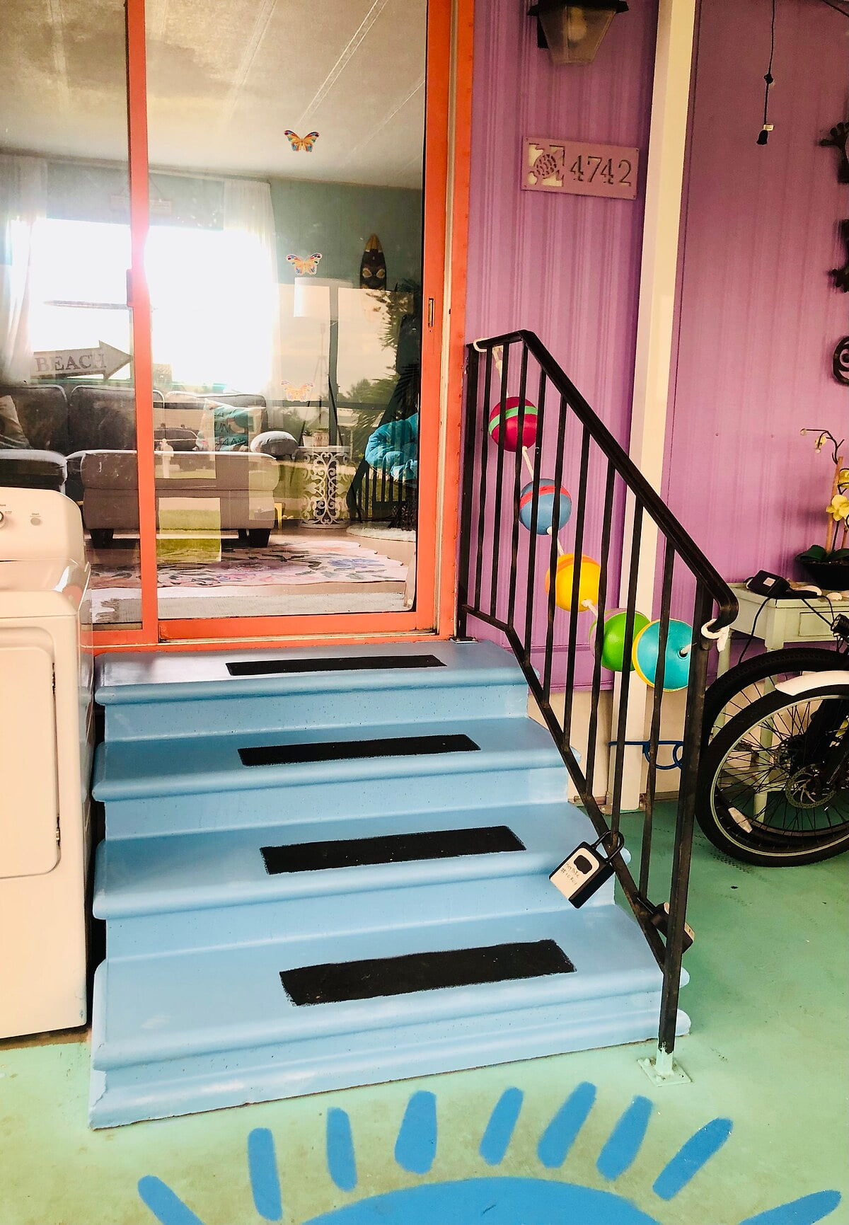 Freshly painted fun stairs color