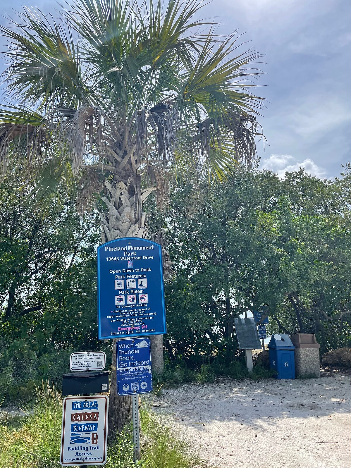 Pineland Monument Park.  Another cute small beach area in Bokeelia on Pine Island.  Kayak and canoe launch!