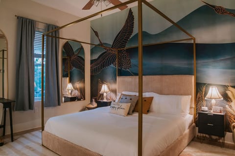 Bedroom 2 has a king size bed and is named Migrant's Rest. You can find a description of the meaning and inspiration on the door when you enter.