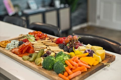 Stylish kitchen island with gourmet charcuterie for easy entertaining