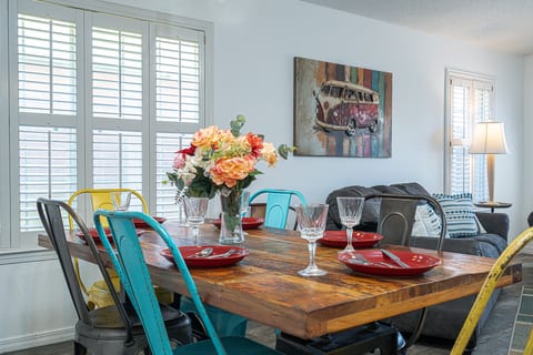 Dining Room: Brighten your meals with vibrant décor and a charming table for family gatherings!