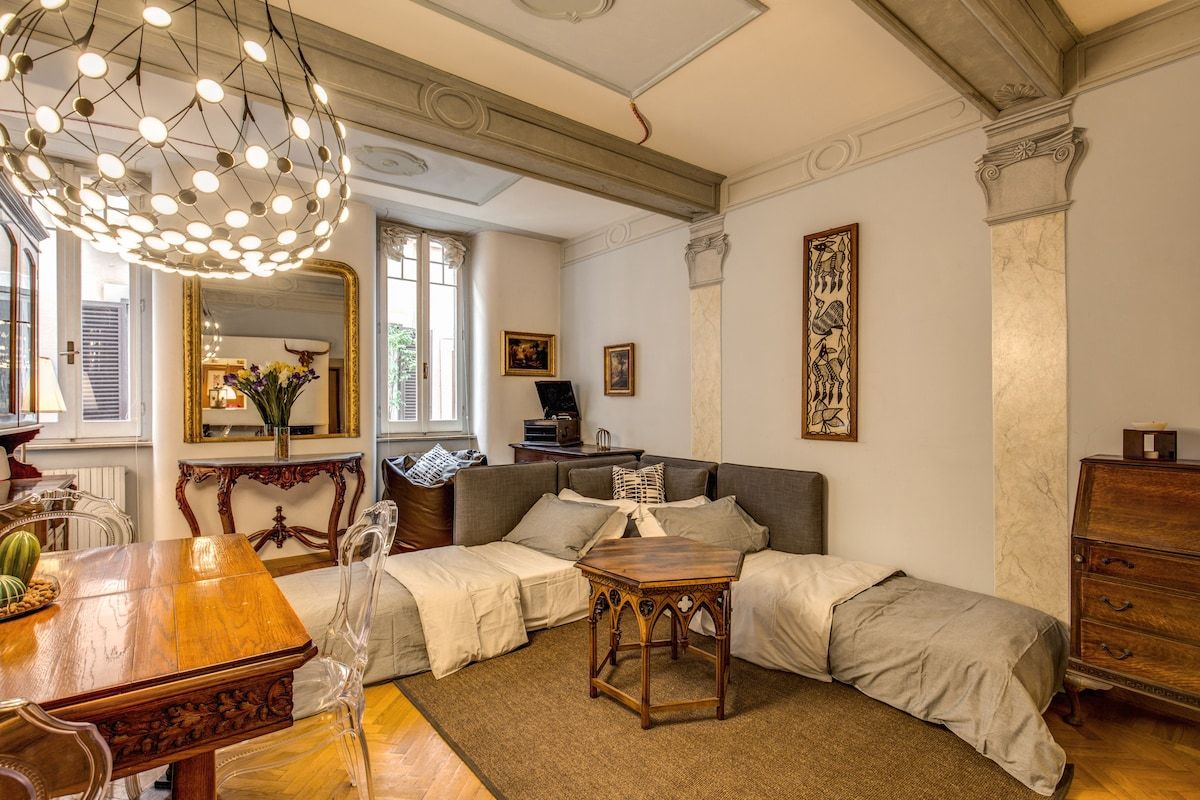 the sofa bed in the living room can be transformed into two single beds or a double bed