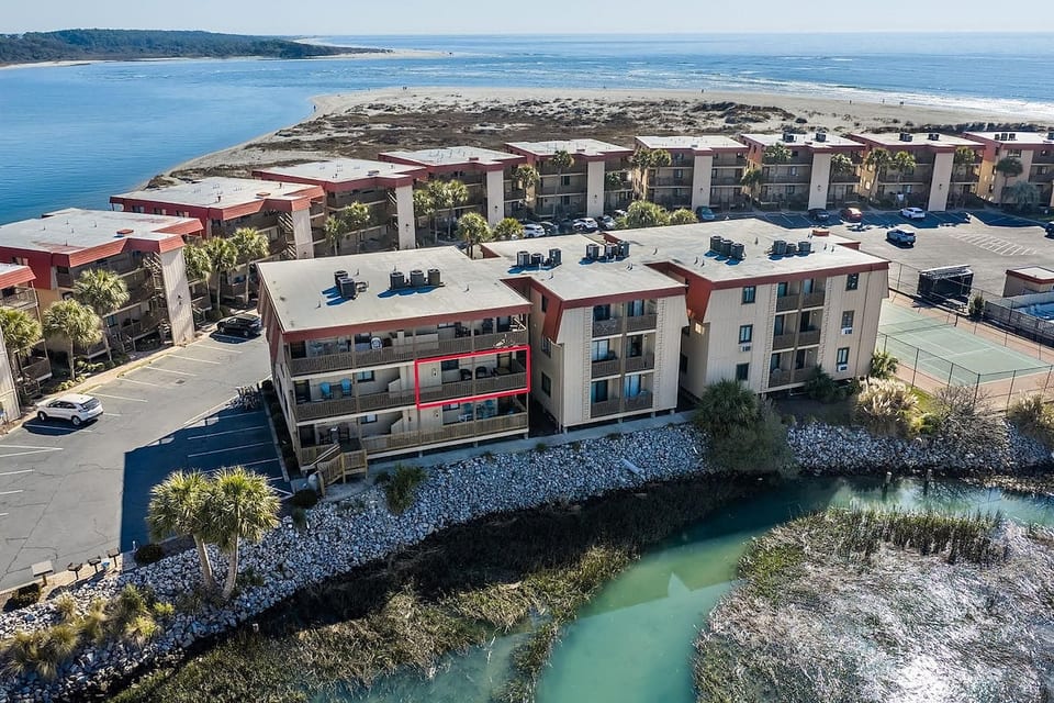 Our condo with view of the marsh. Easy walk to beach. 