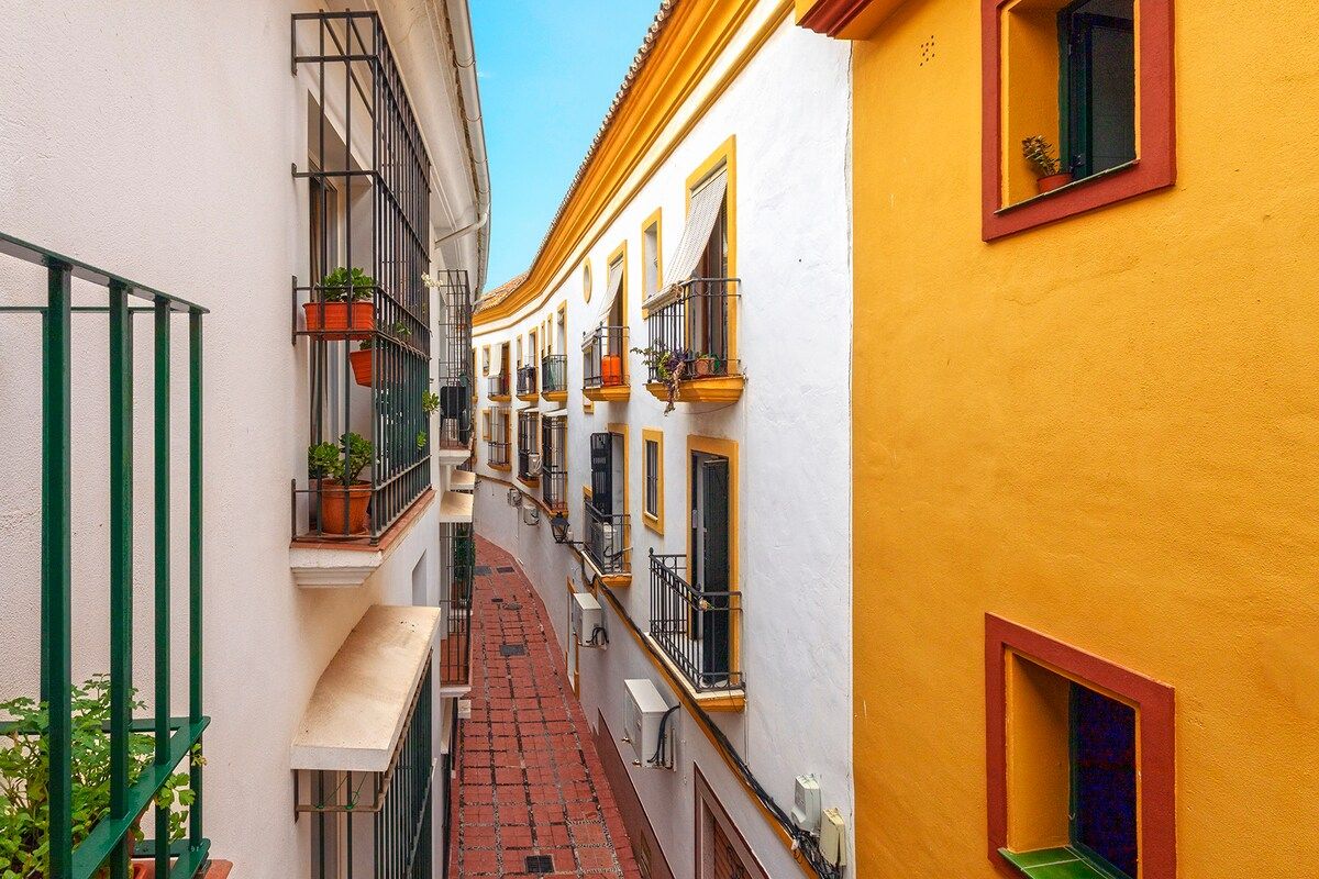 View from the living room balcony on the street of the typical old town "Andalusia" 
Although it's in the historic center, the street is very quiet.