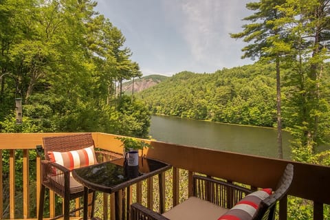 A great spot to enjoy your morning coffee. Spectacular view of Bald Rock, lake.