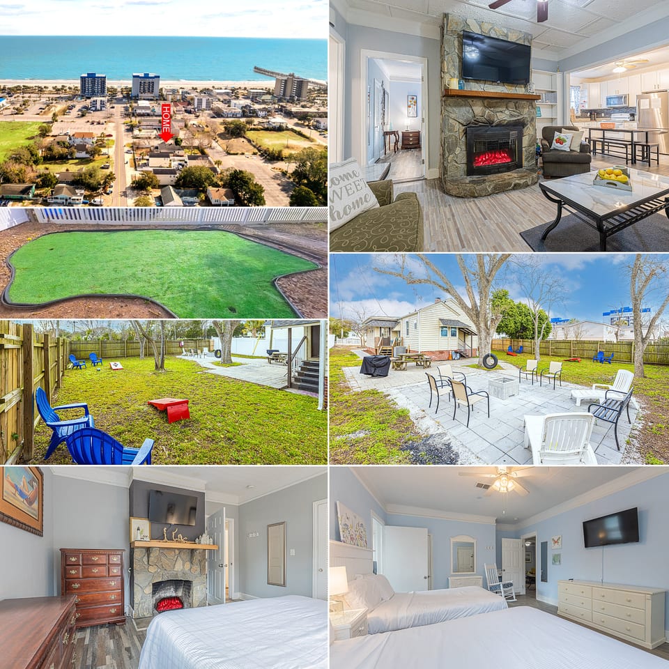 Spacious beach-area home with fireplace, big yard, and outdoor hangout space