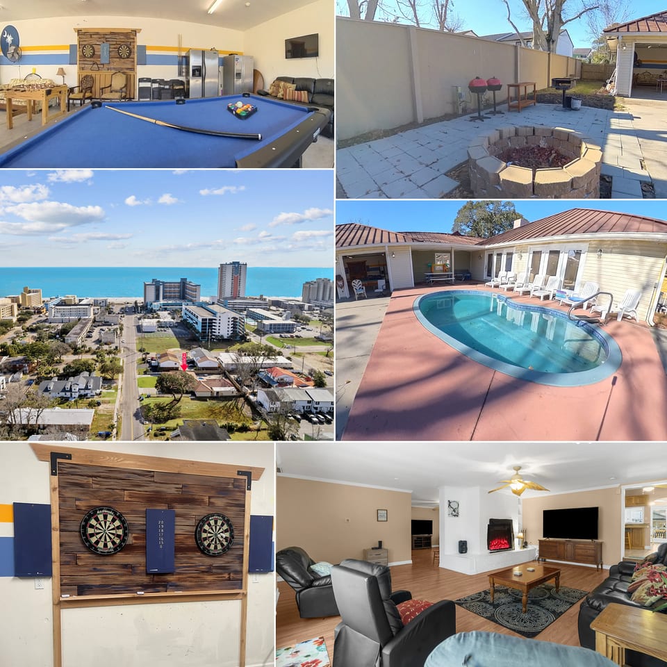 Elegant Huge Ocean View 4 King, Private Pool, Huge Yard, Enormous Game Garage, BBQ, & Rooftop Deck - Myrtle Beach