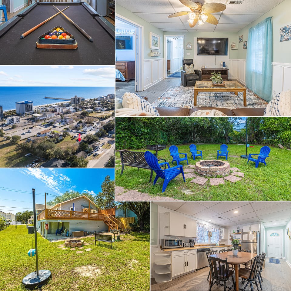 Gorgeous Centrally Located Ocean View 2 King, Huge Private Yard & Deck, Firepit, BBQ, & Game Tables - Myrtle Beach