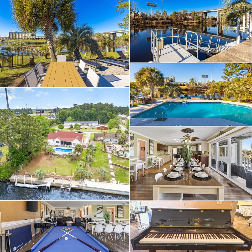 Paradise on Ocean Waterway Huge 5000 sq ft w Private Pool, Boat Dock, Grand Piano, Game Tables, BBQ, 1 acre Yard, Crib, Sleeps 34 - Myrtle Beach