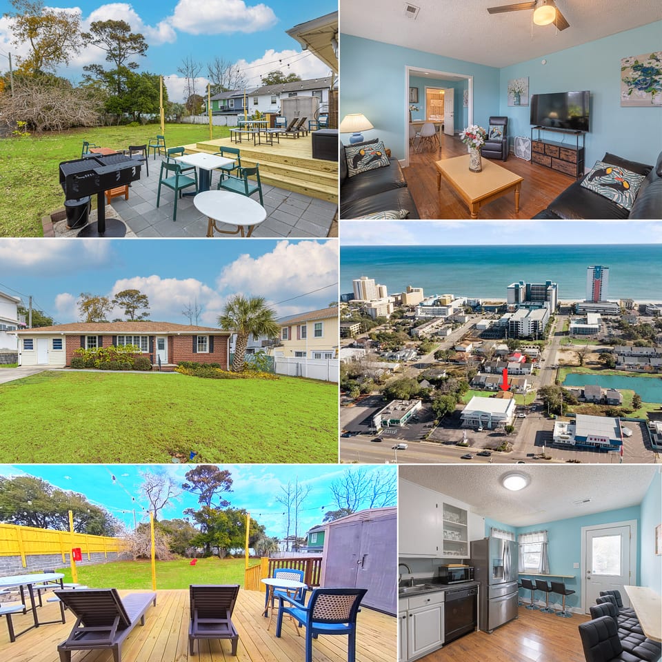 Lovely Central, Near Beach, 2 King Beds, Huge Private Yard, Deck, Patio, Firepit, & BBQ, Ocean View - Myrtle Beach