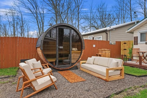 Your private sauna and lounge - built for rest, reset, and quiet mornings.