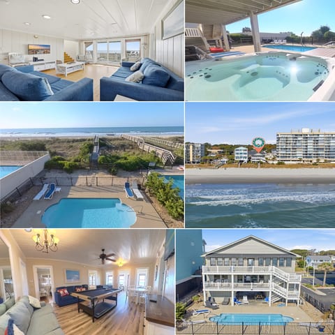 Beachfront home with private pool, hot tub, decks, and direct beach access