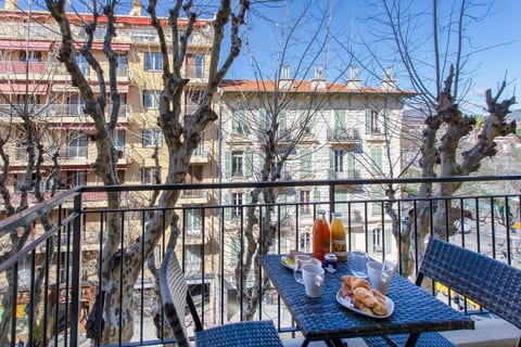 Sunny balcony with bistro table – perfect for breakfast outside